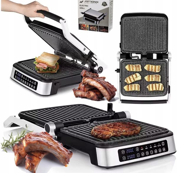 Elektrisk grill 2000W 5-i-1 LED-display, åbning 180° artronix