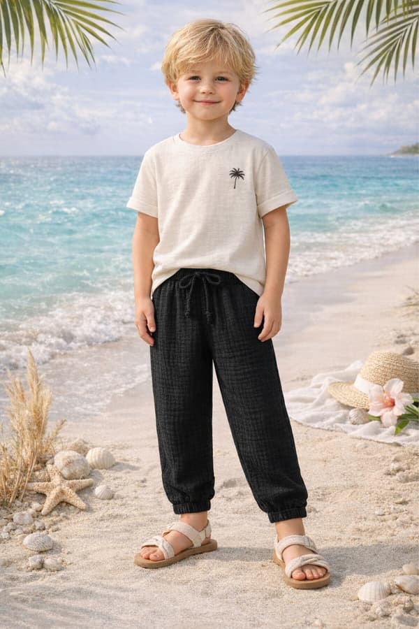 Børne muslinshorts 116 sommerbukser til børn til sommer sort