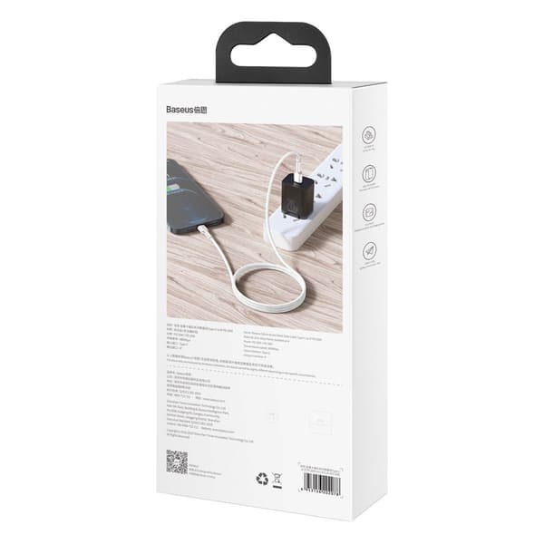 Baseus Cafule USB-C - Lightning -kaapeli, PD, 20W, 1m (valkoinen)