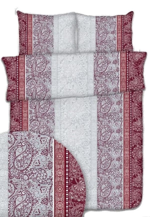 Sängkläder med cora 160x200 bordeaux vit grå paisley ornament