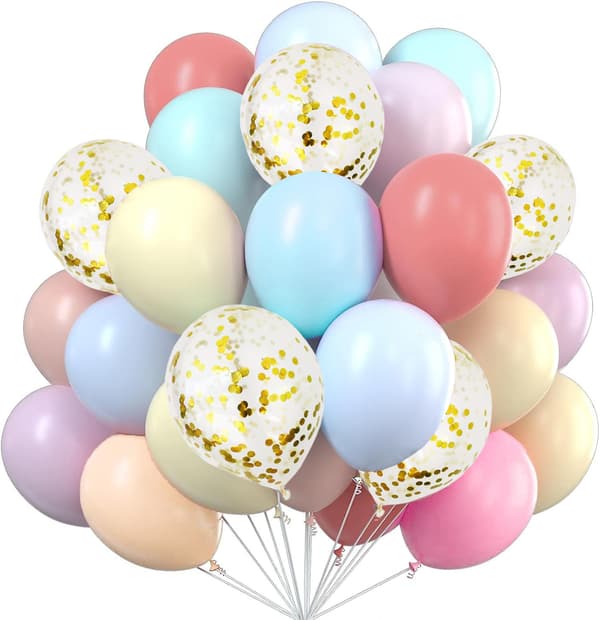 Sæt med pastelfarvede balloner, farverig konfetti, 30 stk.