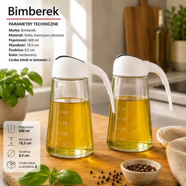 2x Sauceoliedispenser 600 ml med skala og håndtag olivenolieflaske