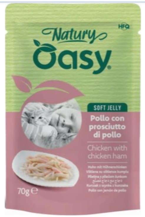 Oasy | Natury | Vådfoder til katte - 70 g pose - Kylling med kyllingeskinke 70 g