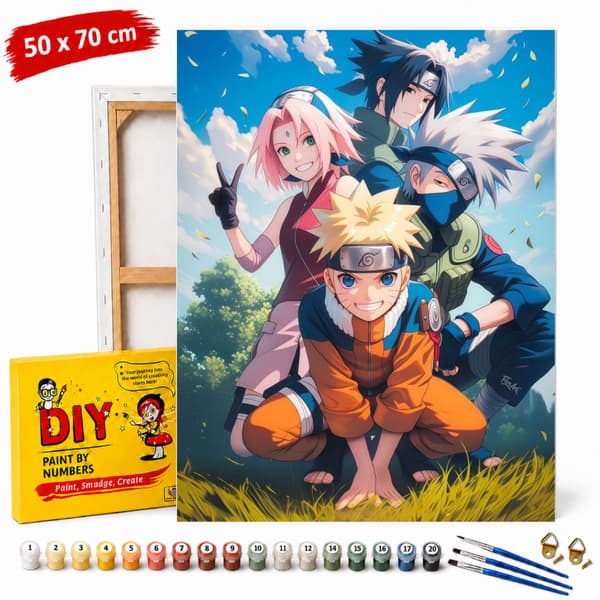 Naruto Team 50x70 cm mal efter nummer billede med ramme