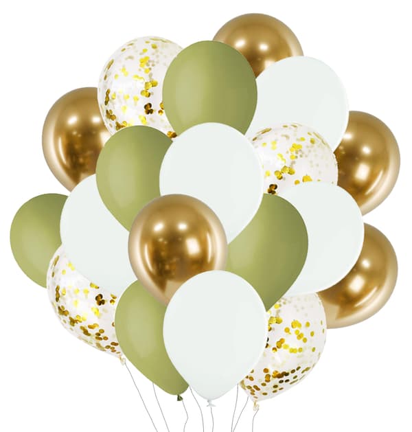 Set med BOHO ballonger guldgröna med konfetti 20 st.