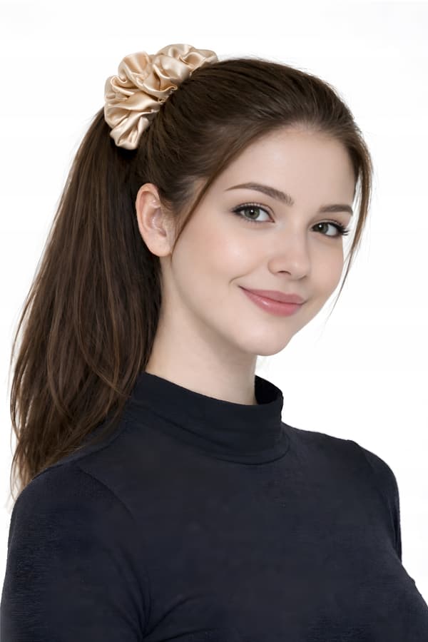 SÆT MED 2 HÅRBÅND satin elastik 13 cm BEIGE LILLA