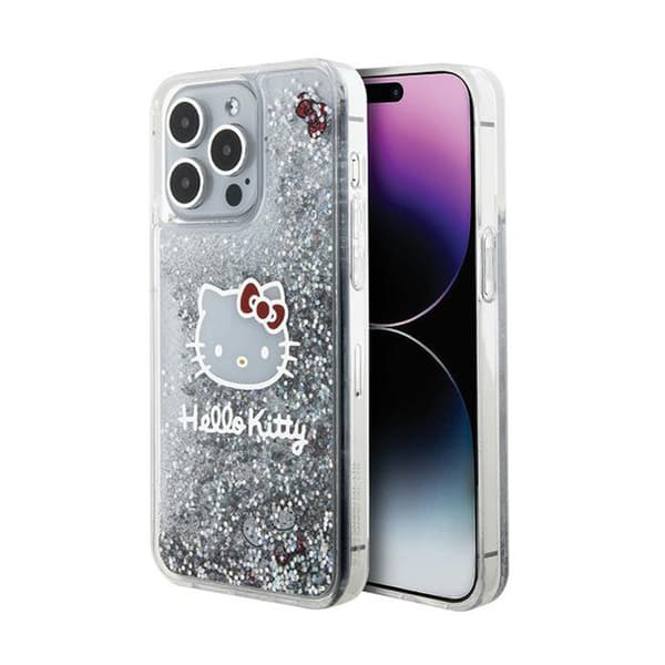 Hello Kitty Liquid Glitter Charms Kitty Head - iPhone 15 Pro Max-skal (Silver)