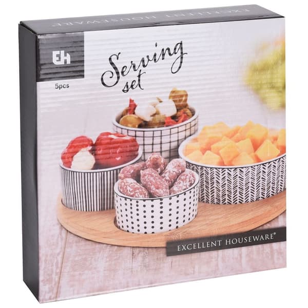 Porslinsskålar för snacks på bricka 5 delar