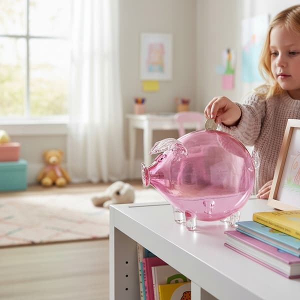 Stor rosa glasspargris för en flicka, present till bröllop