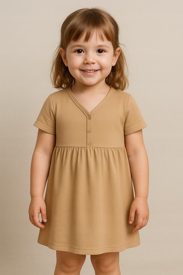 Flickpyjamas med kort ärm och knappar, BEIGE