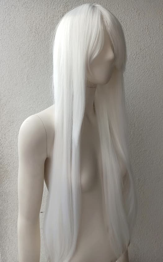 vit lång peruk med lugg cosplay värmebeständig