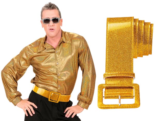 Tjockt Glitterbälte Guld Disco 80-tal 120cm