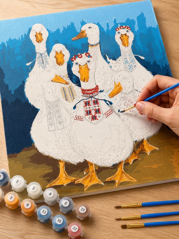 Maleri efter tal med ramme Billeder til maleri - Goose Parade 40x50 cm