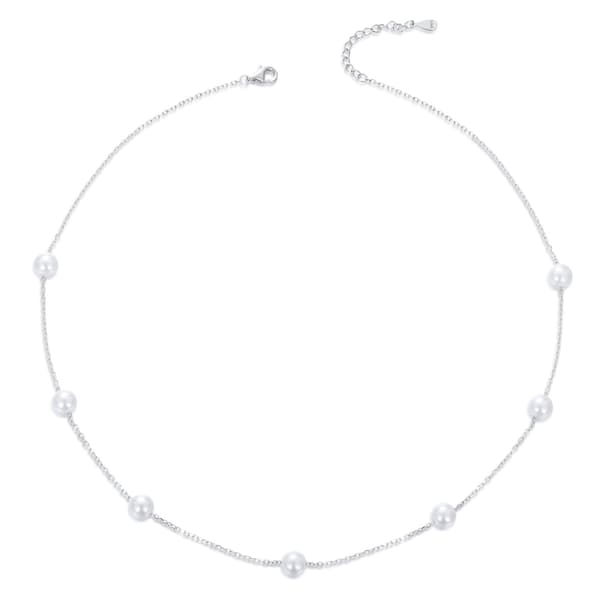 Silverhalsband med snäckskalspärlor, justerbar längd 40-45cm