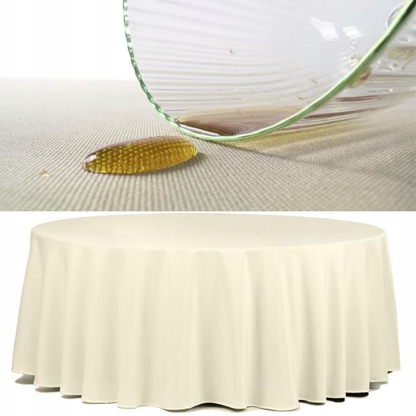 Fläckavvisande beige duk, slät, för runt bord, diameter 320 cm, polyester, 180 g