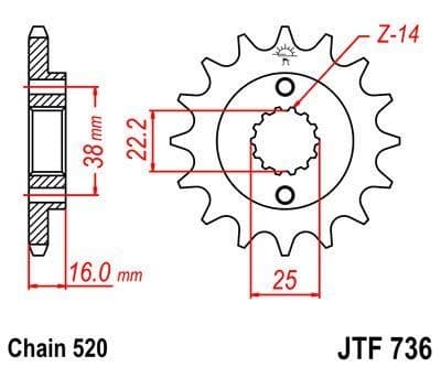 JT F736-15 framdrev, 15T, storlek 520