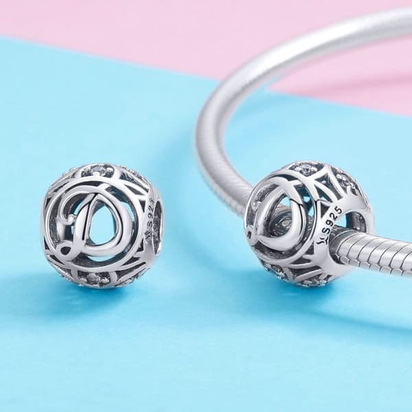Bogstav D alfabet charm perle sølv 925