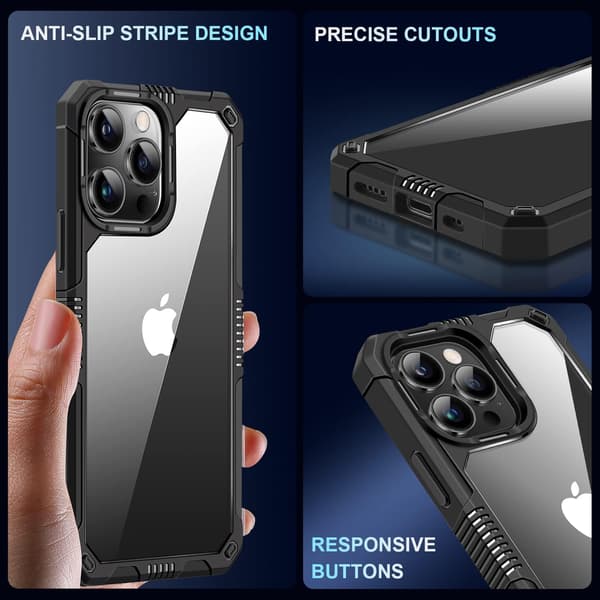 TRANSPARENT ETUI TIL IPHONE 14 PRO 6,1' KRAFTIGT ETUI SORT RAMME