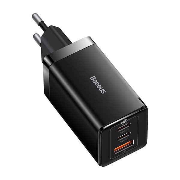 Baseus GaN5 Pro 2xUSB-C + USB-väggladdare, 65W (svart)
