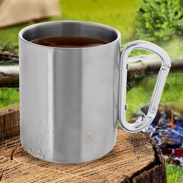 Turmugg av stål med karabinkrok 350 ml
