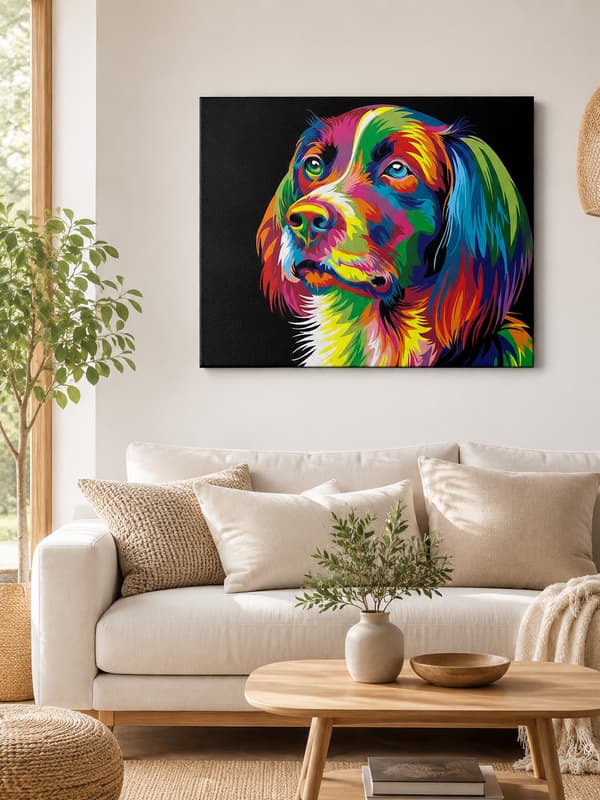Maleri efter tal med ramme Billeder til maleri - Farverig hund 50x40 cm