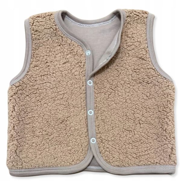 Varm barnväst 98 ärmlös beige lammjacka