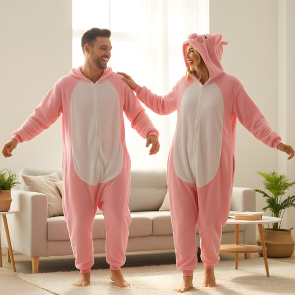 Kigurumi-pyjamas rosa grå storlek 145-155 cm