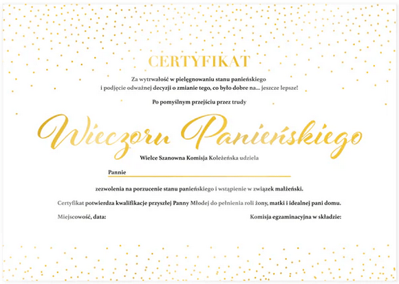 Souvenircertifikat Golden Polterabend