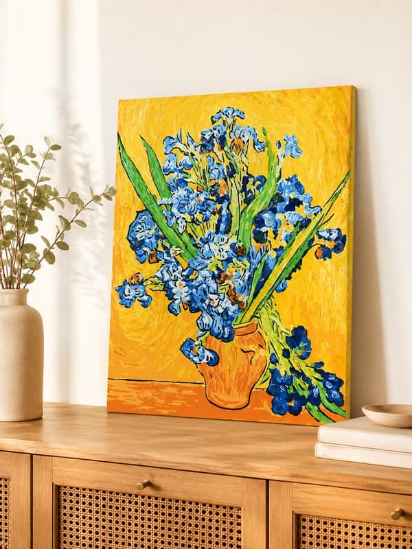 Maleri efter tal med ramme Billeder til maleri - Vase med iris 40x50 cm