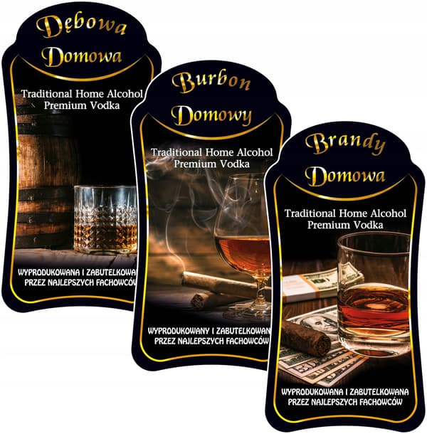 10x flasketiketter DĘBOWA BOURBON BRANDY FLASKOR ALKOHOL