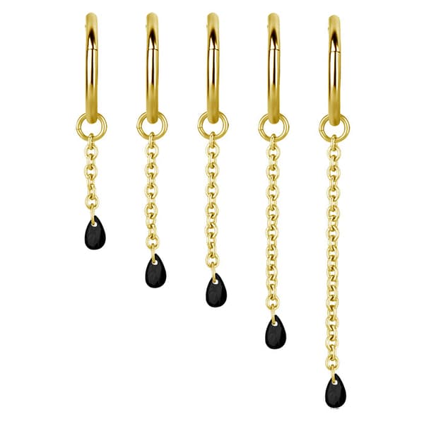 Charmskæde med sort zirkon - guld - D-074 10 mm