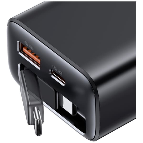 USAMS Xiang Series CC296 30W Vægoplader 1xUSB-C 1xUSB-A + USB-C Kabel Sort