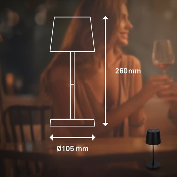 Trådløs LED-bordlampe IP44 Sort lysdæmper Natterrasse