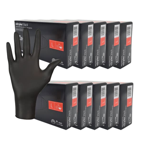 Nitrilhandsker L sorte Mercator Nitrylex Sort 100 stk. karton 10-pak
