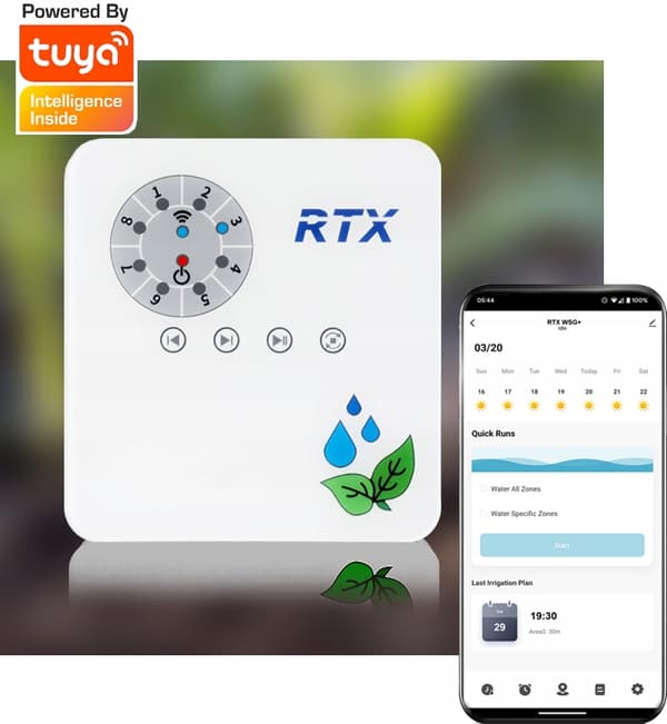 RTX TUYA WiFi 8-ZONER Trädgårdsbevattningskontroll TIMER & VÄDER