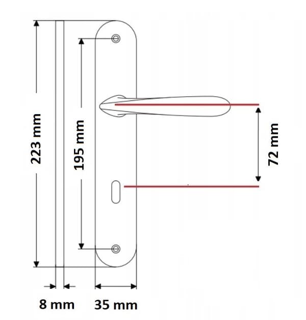 Greb på lang bagplade NOA satin 72 mm