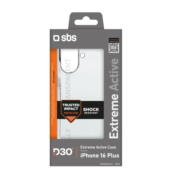 SBS Extreme Active D3O-cover til iPhone 16 Plus - Gennemsigtig