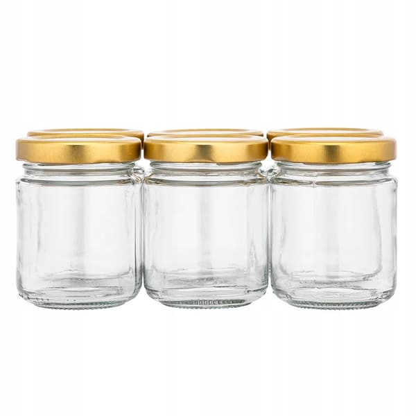 Glas til marmelade, gyldne låg til marmelade, sæt med 6, 135 ml