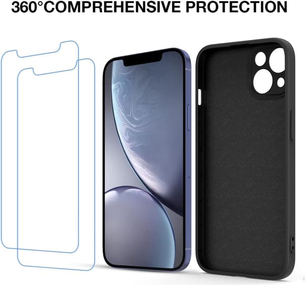 APPLE IPHONE 13 SILIKONE ETUI SORT + 2x HÆRDET GLAS