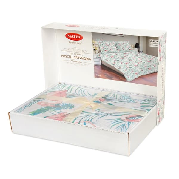 Matex PREMIUM satin sengetøj 140x200 Flamingoblade