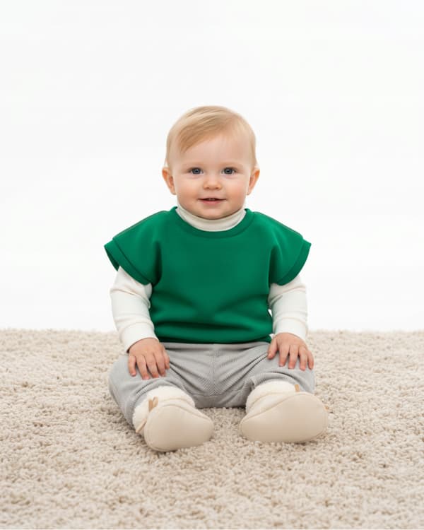 Baby poncho väst med huva varmfoder bomullsfleece 68 cm flaska