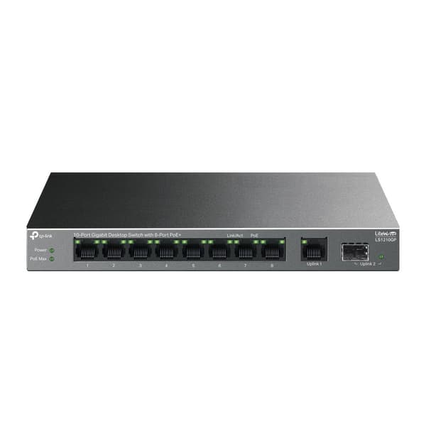 TP-LINK LS1210GP netværksswitch, 9 RJ-45 porte, PoE, sort