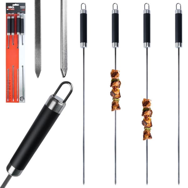 Stål grillspyd til kebab 47 cm 4 stk.