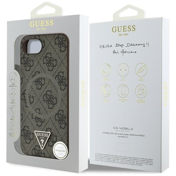 Guess 4G Ring Triangle Logo MagSafe - iPhone 16e-skal (brunt)