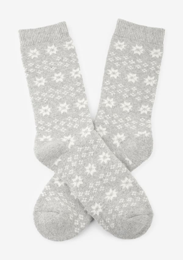 Herrestrømper med angora i vintermønster lys grå D29 Marilyn One Size
