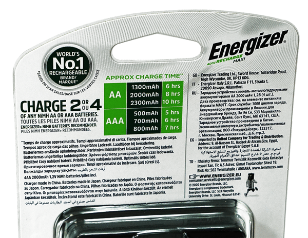 Energizer Maxi-oplader + 4x AA 2000mA genopladelige batterier