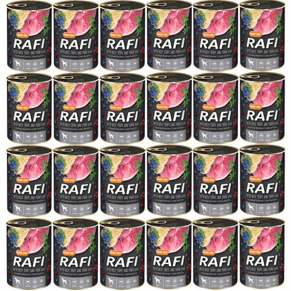 Vådfoder til hunde RAFI skinke med oksemave 24x400g