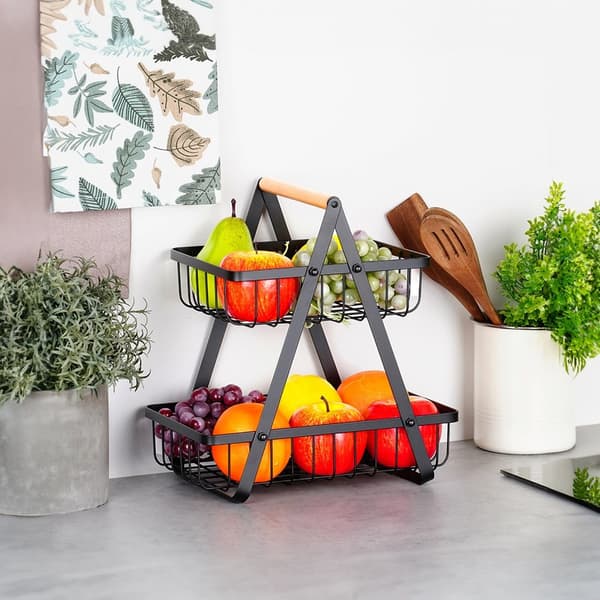 Sort metalfrugtkurv, 2-lags, 27x17,5x29 cm