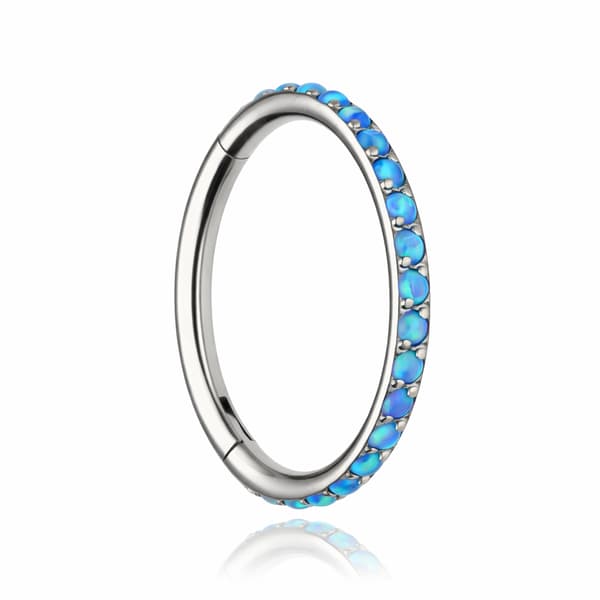 Titanium clickerring med blå opal OP05 - sølv - TK-035 1.2/8