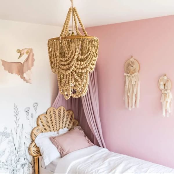 Ljuskrona med pärlor beige M 33x63